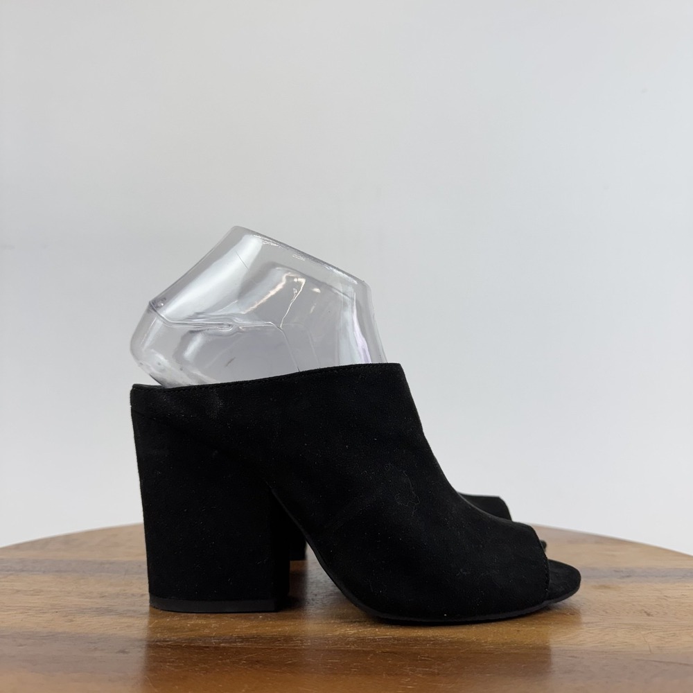 Womens BP Gretta Black Faux Leather Peep Toe Slip On Causal Mules Size 6 M GUC